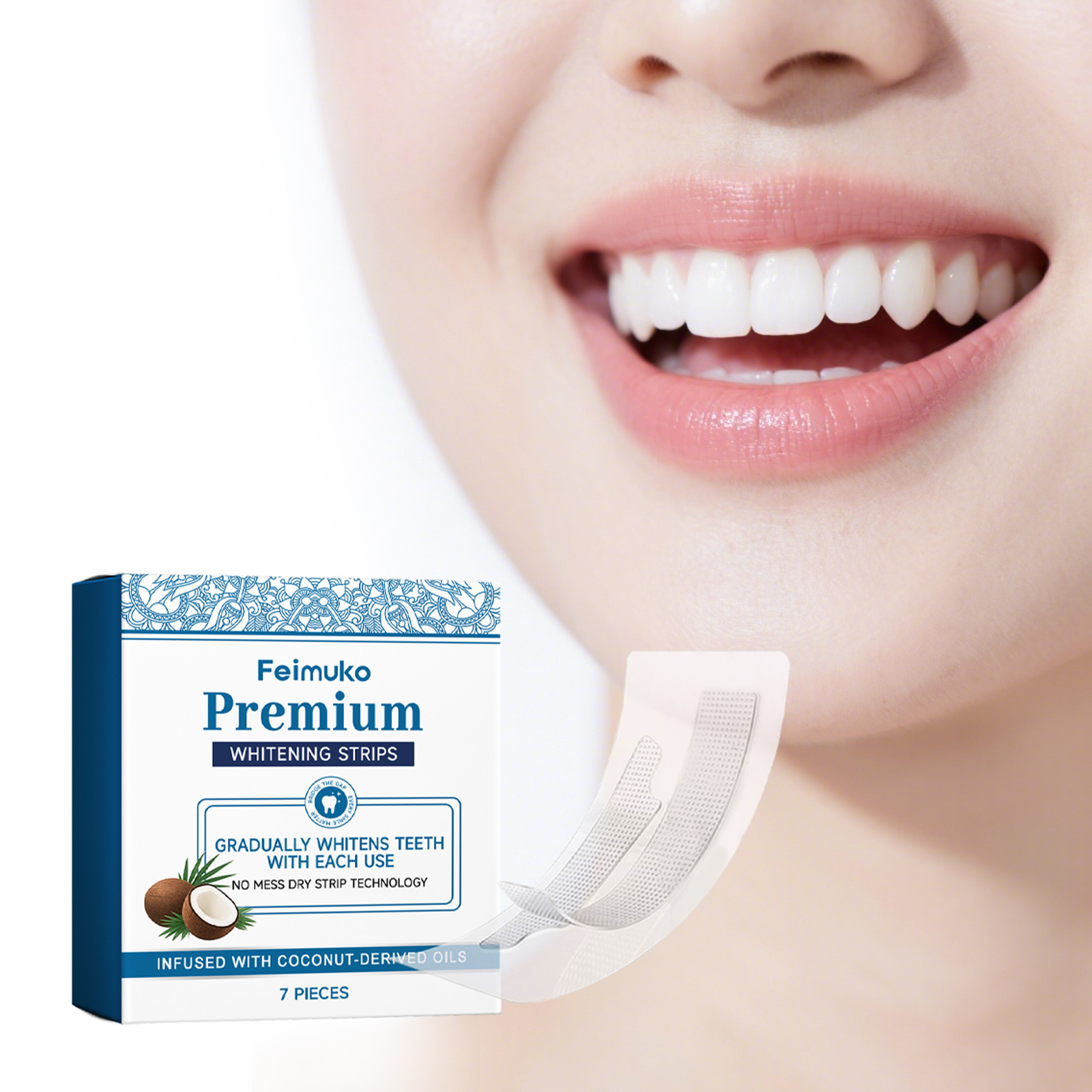 Teeth Whitening With Coconut Oil - Paski do wybielania zębów Feimuko z