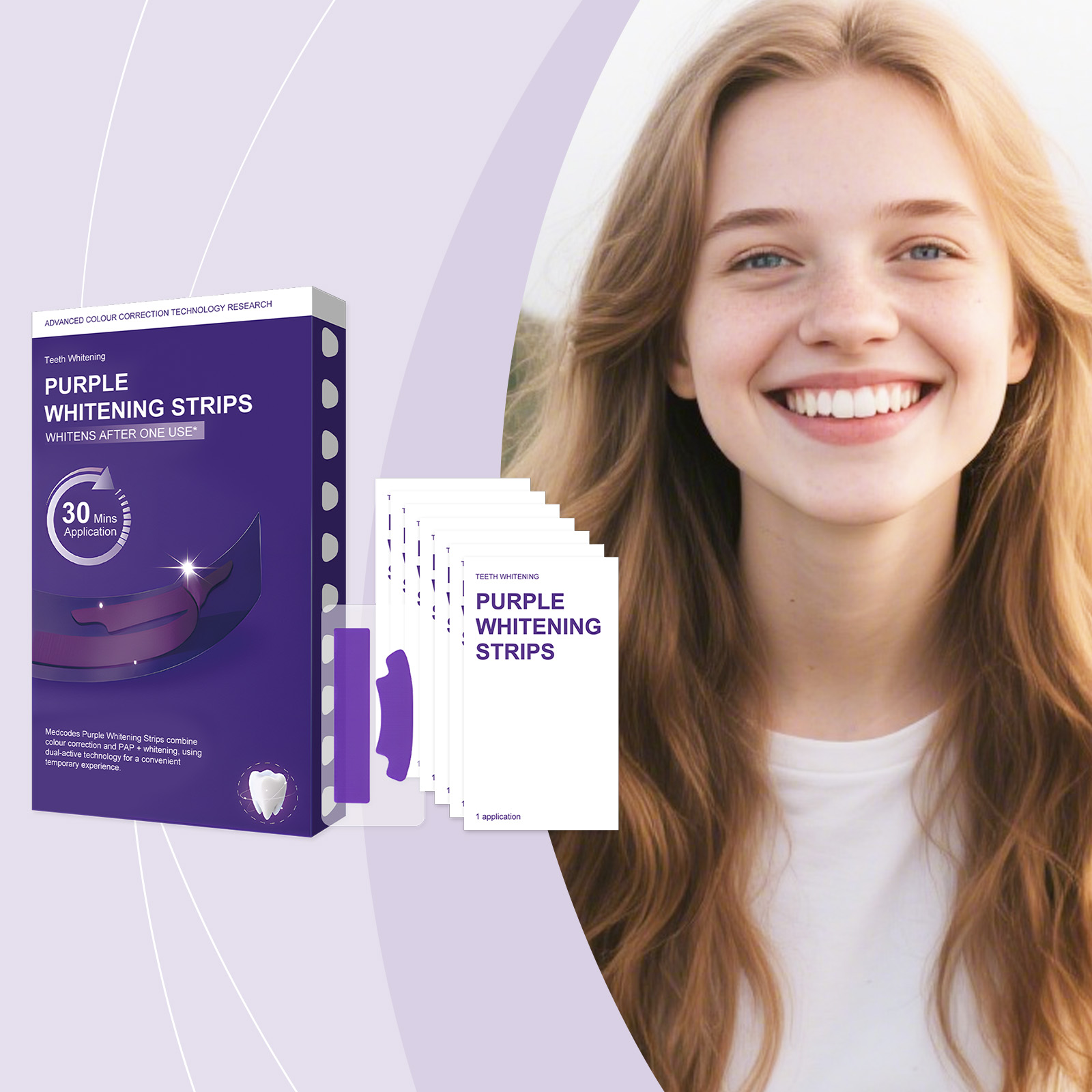 Teeth Whitening Ingredients - Fioletowe, rozjaśniające paski do zębów usuwające