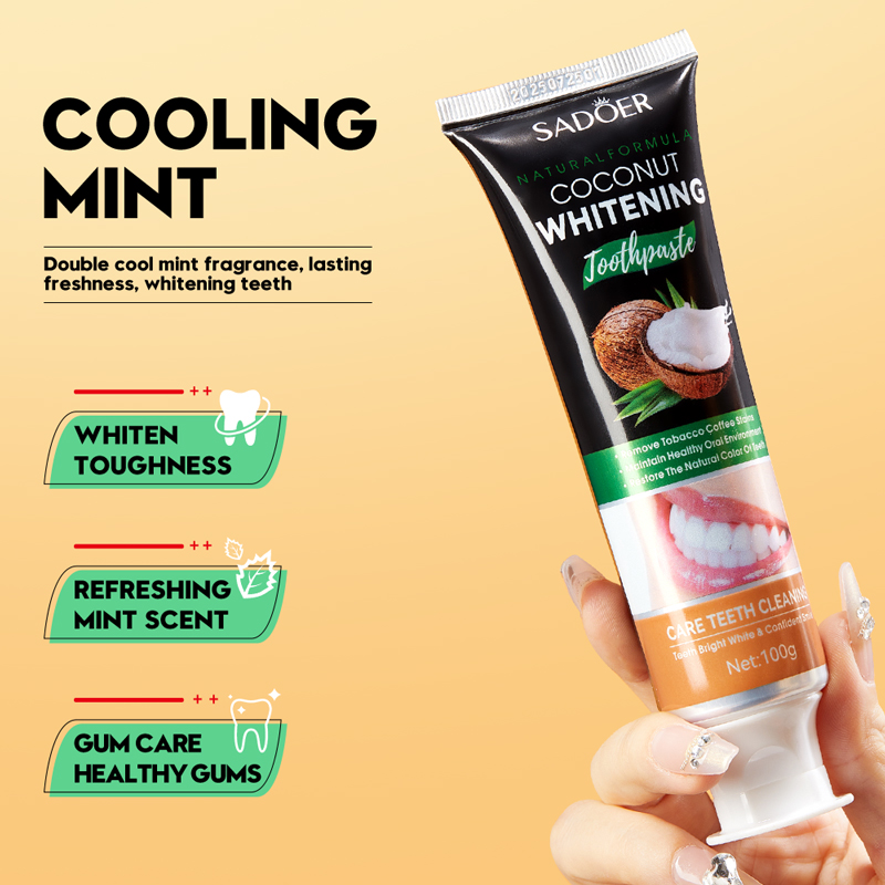 Teeth Whitening With Coconut Oil - SADOER Pasta do zębów wybielająca z