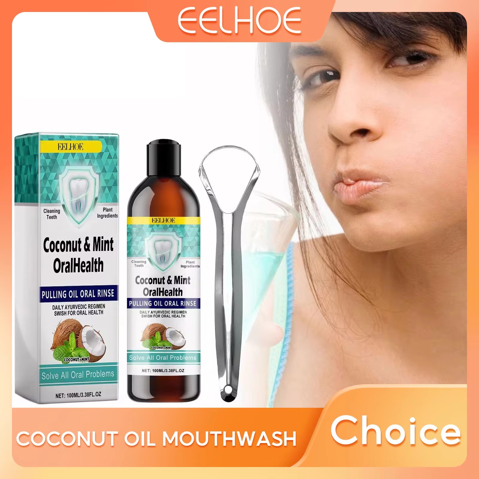 Teeth Whitening With Coconut Oil - EELHOE miętowy olejek kokosowy ciągnący płyn